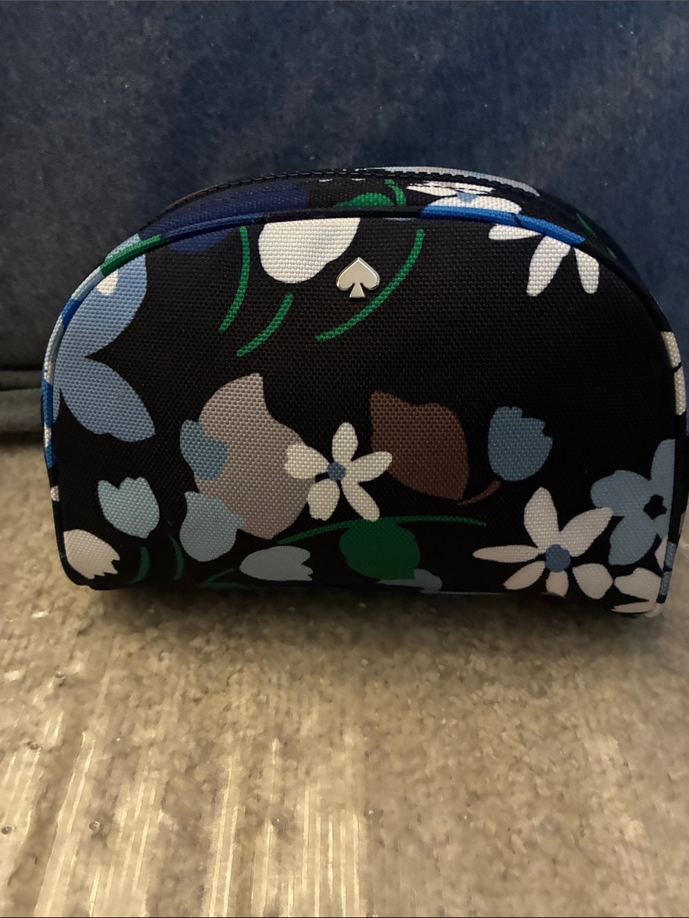 kate spade Black Floral Dome Cosmetic Pouch with Blue and Green Accents